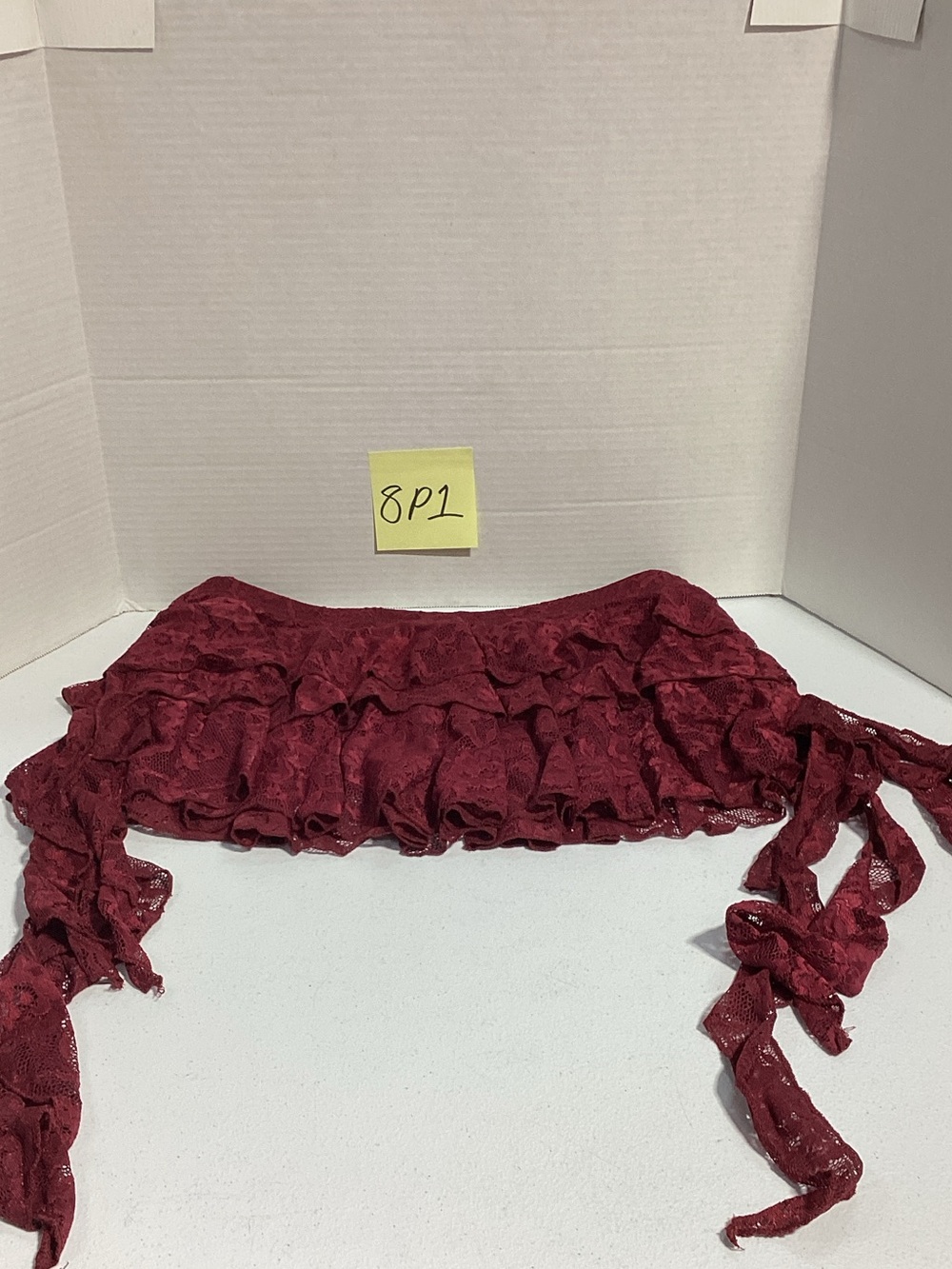 Ruffled Burgundy Lace Tie-Waist Mini Skort